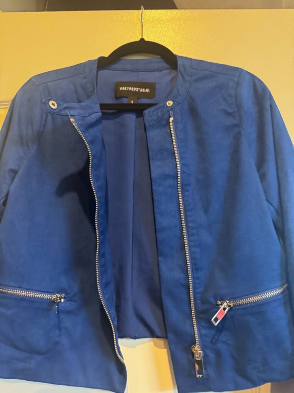 Who What Wear Blue Faux Suede Moto Jacket Size Small Zip Pockets - Picture 7 of 11